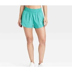Women's Woven Mid-Rise Run Shorts 3" Teal Green- All In Motion Medium NWT